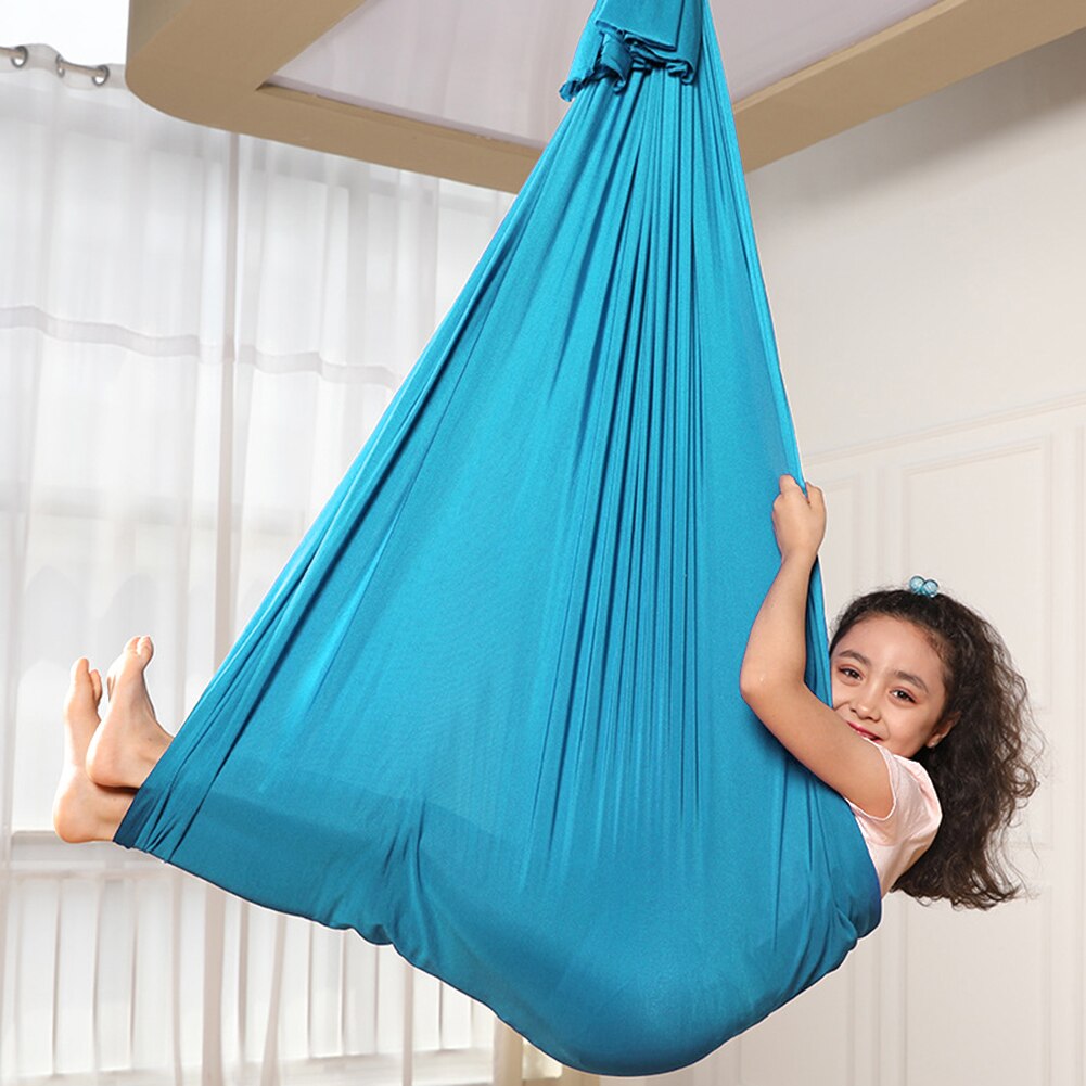 Hengekøye for barn i bomull for autisme adhd add therapy cushle up sensory child therapy elastisk pakke steady seat swing chairtoy: Innsjøblått