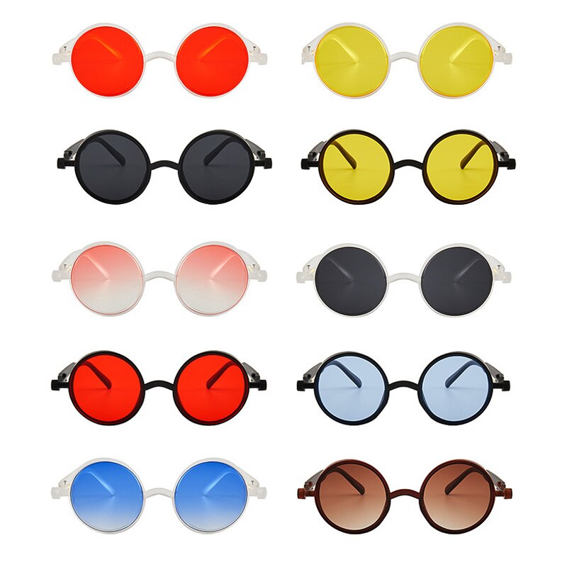 Mode Steampunk Stijl Zonnebril Retro Klassieke Ronde Frame Glazen Multi-color Lens Zon Brillen Gothic Punk Bril Unisex