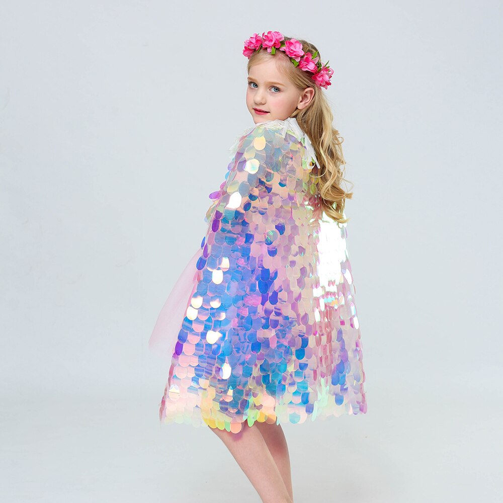 Mermaid Cloak Children Colorful Sequined Capes Princess Cloak Kid Shiny Bright Party Costume Girl HSJ88