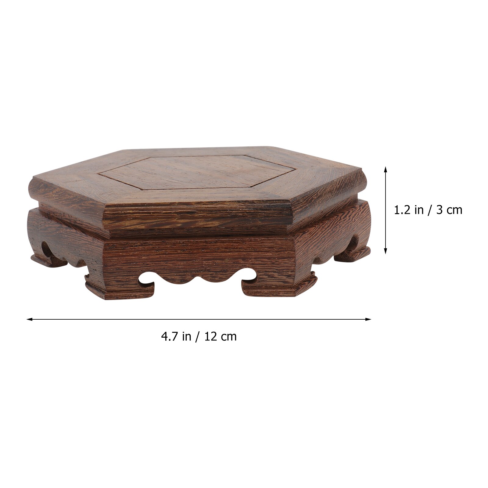 1Pc Hexagonal Wooden Storage Base Decorative Flowerpot Base Potted Solid Wood Artware Holder Pedestal Garden Decoration