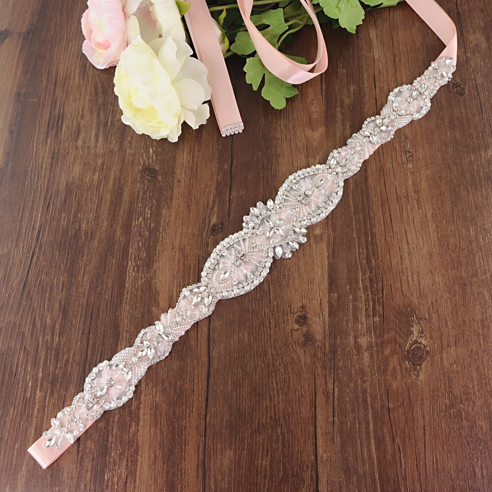 Hochzeit Schärpe handgefertigt Weiß Rosa Band Braut Kleid Gürtel Frauen Zubehör Strass Satin- Braut Gürtel Schärpe für Hochzeit Kleid: Jahrgang Rosa