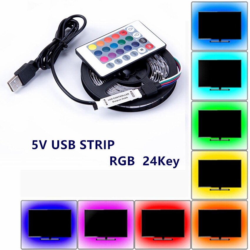 RGB LED Strip Light 5V USB 60 LEDs/m 2835 SMD LED Flexible Tape HDTV TV Desktop PC Bottom Screen Lighting 1M 2M 3M 4M 5M