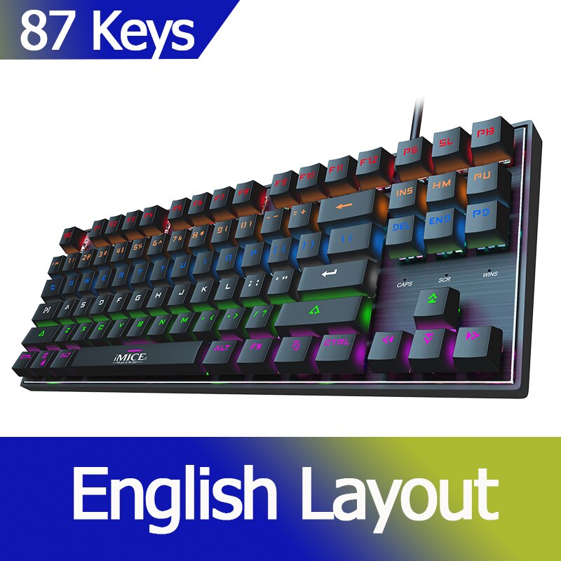 Mechanical Keyboard Wired Gaming Keyboard 104/87 Keycaps Russian Gamer Keyboard with Backlight RGB Key Board for Computer PC: English  87 Keys