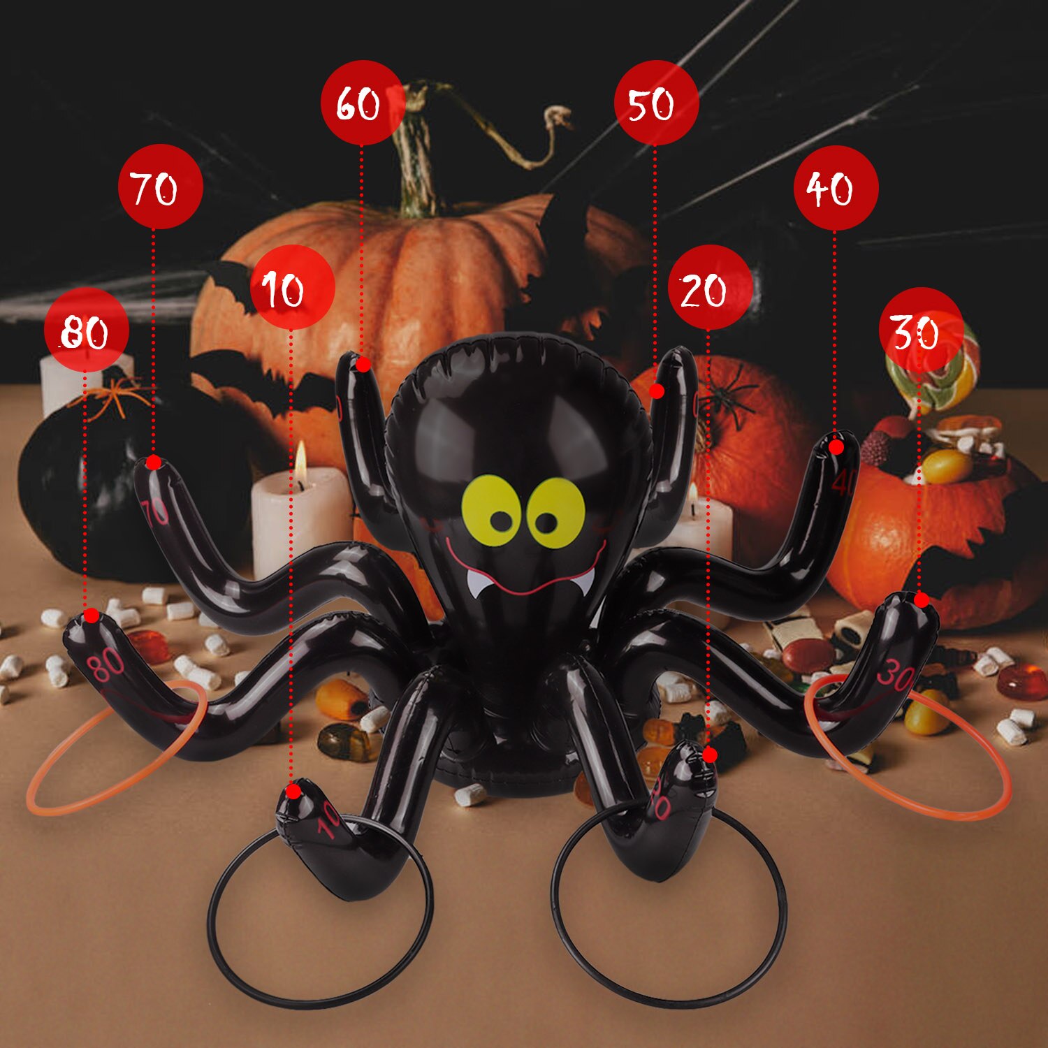 Besegad Halloween Anello lanciare Gioco impostato Gonfiabile Polpo Giocattolo con 4 Anelli e 1 Gonfiatore per il Partito di Nuoto Piscina Bomboniere E Ricordini