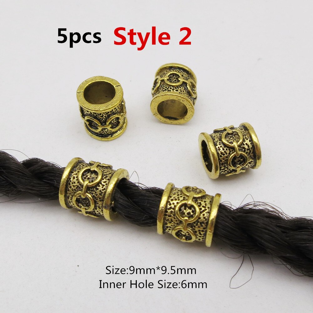 5 stk metal forskellige stilarter viking hår fletning dread skæg dreadlock perler ringe rør til kvinder mænd tilbehør: 5 stk stil 2