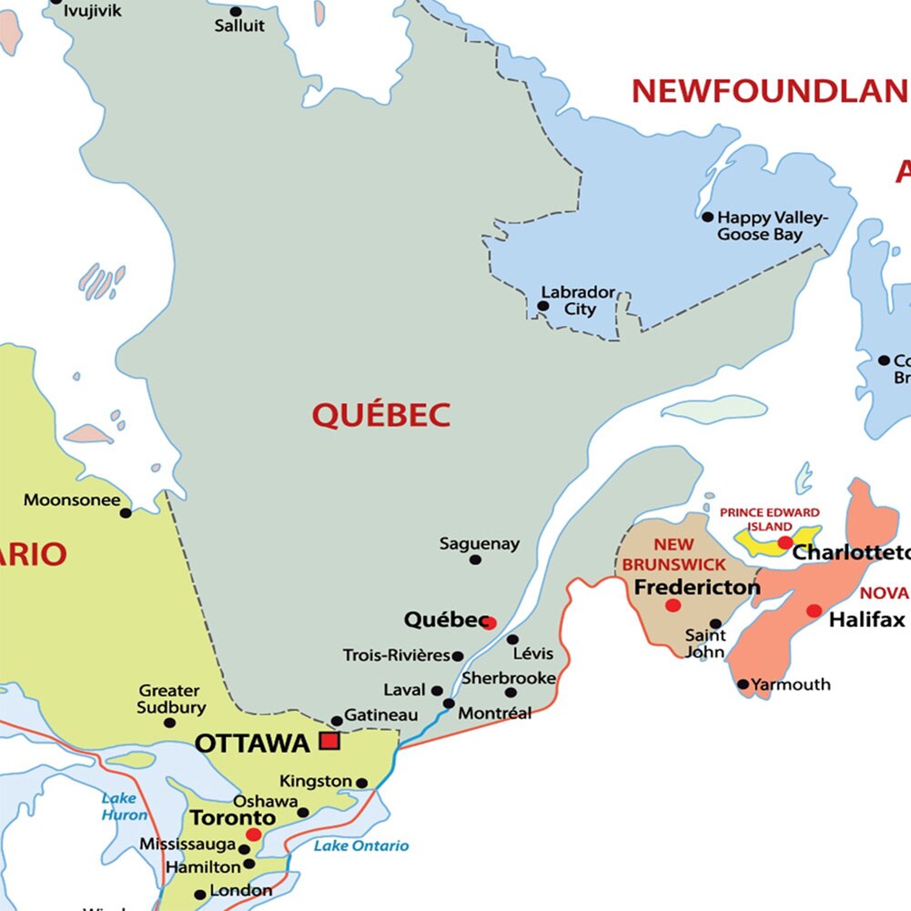 84*59cm In French The Canada Map Political Map Wall Art Poster Canvas Painting Classroom Home Decoration School Supplies