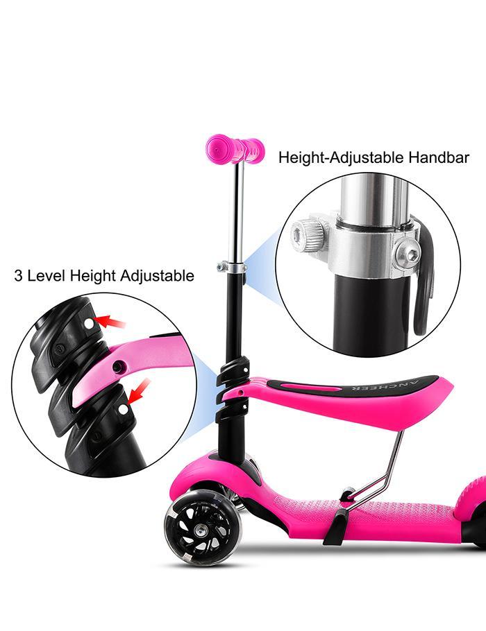 3-Wheel Children Scooters Kick Scooter With Seat Adjustable Height Kids Scooter Bike with LED Light Up Wheels kids skateboard