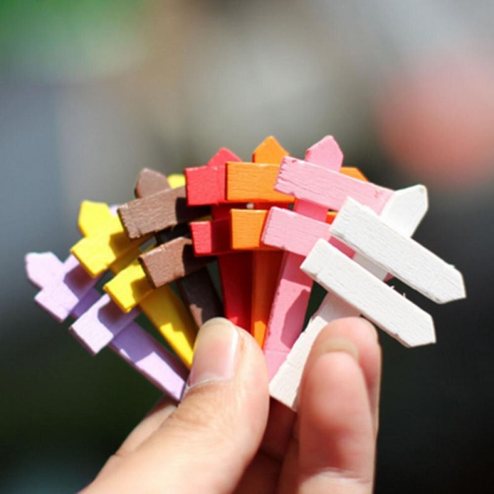 10PCS Wooden Fence Signpost Garden Ornament DIY Plant Label Pots Scenery Decor