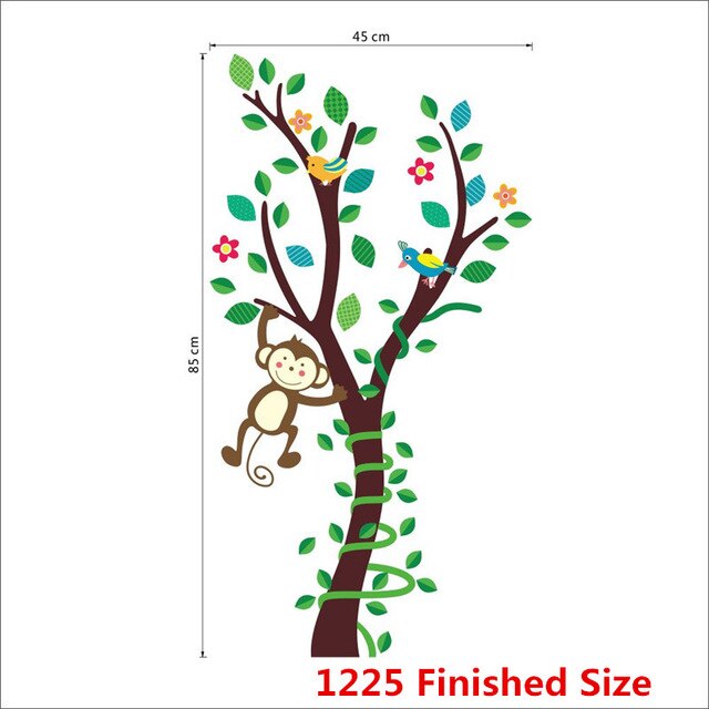 Jungle Monkey Tree Animlas Forest Wall Sticker Decorative Poster For Kids Baby Nursery DIY Home Decor Decal Mural Children: H01225