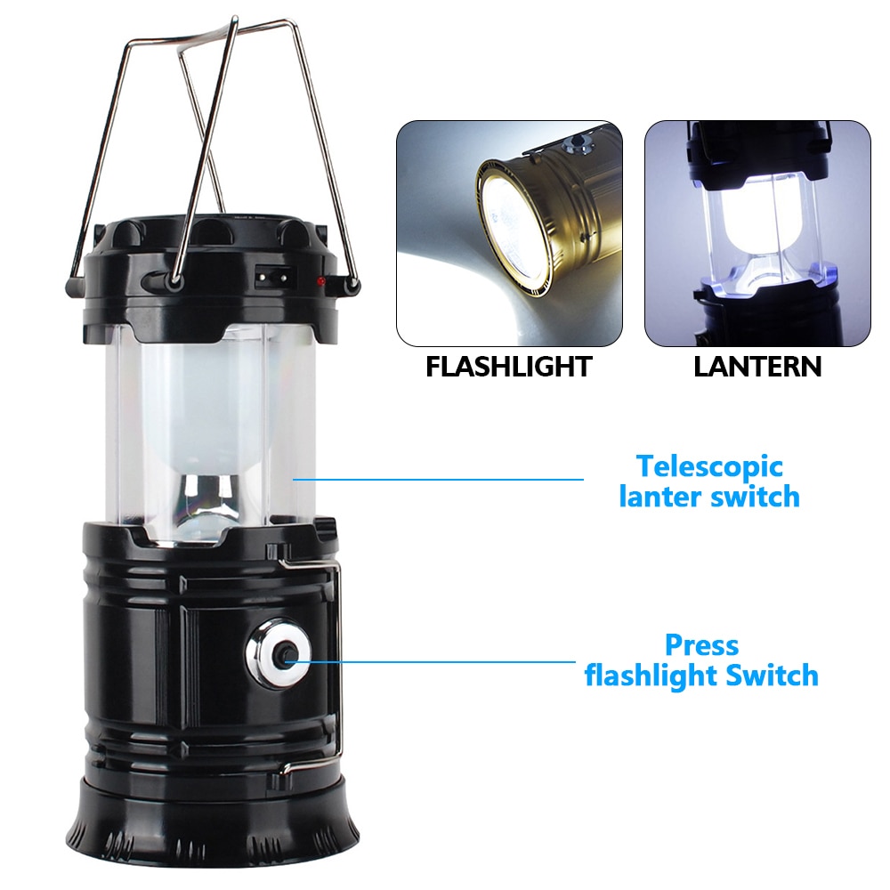 Portátil Camping linterna recargable de luz al aire libre tienda de campaña luz energía Solar lámpara colapsable linterna luz de emergencia de la antorcha