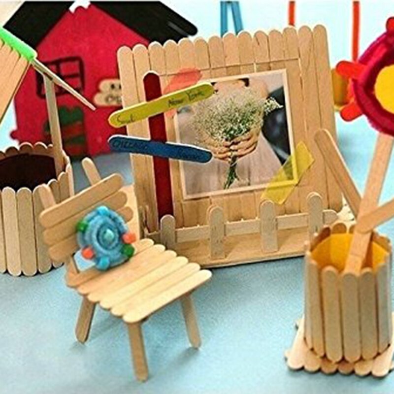 Farvede træ popsicle pinde naturlige træ pinde legetøj børn diy hånd håndværk kunst sammenkoblingsværktøjer fødselsdag