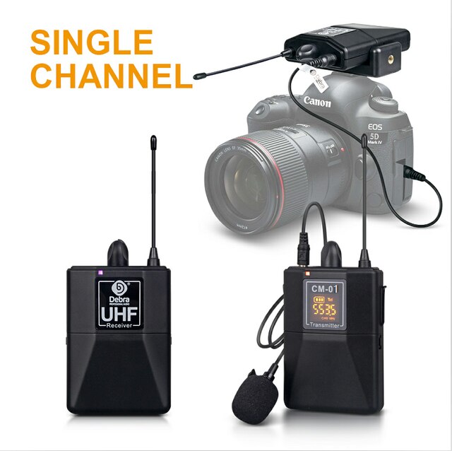 CM Series UHF Wireless Lavalier Microphone With 30 Selectable Channels 50m Range For Smartphones DSLR Cameras Webcast: Single channel