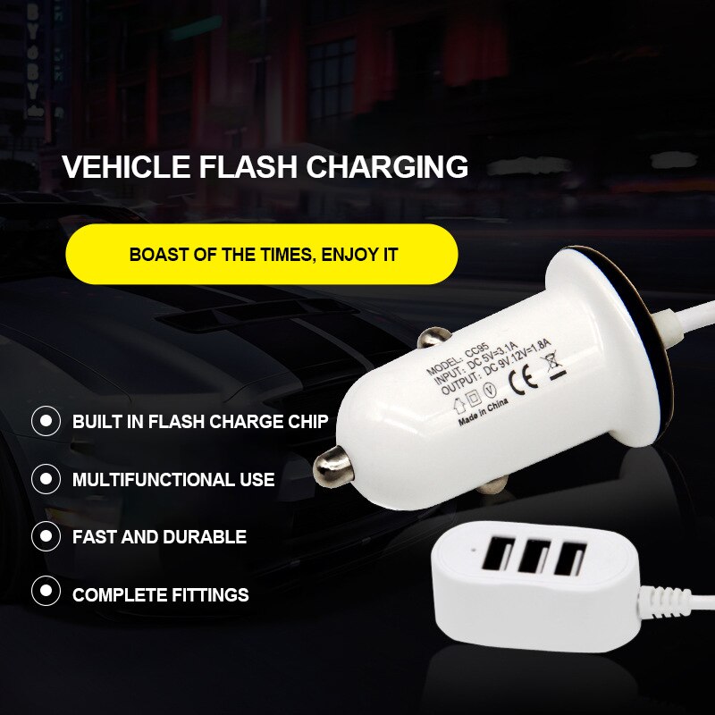 Schnelllade-autoladegerät mit  qc 3.1a usb-anschlüssen für mobiltelefone, 3 -usb-schnellladeadapter , 1 drag 3 -fach kfz-zigarettenanzünder