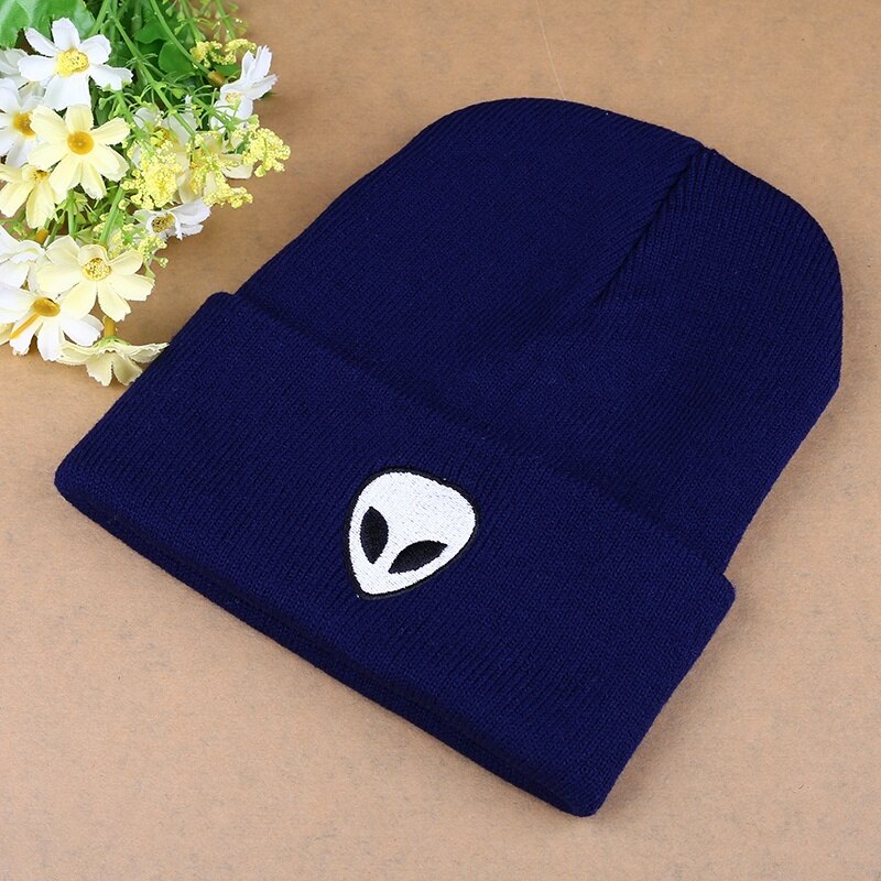 CANCHANGE Autumn Winter Hat Knitted Hat Wool Women Solid Color Alien Pattern Beanies Soft Cap Men Women Hats Christmas: Navy