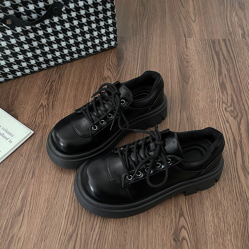 Womens Derby Shoes Autumn British Style Female Footwear Loafers With Fur Round Toe Clogs Platform Casual Sneaker Leather Fall Pr