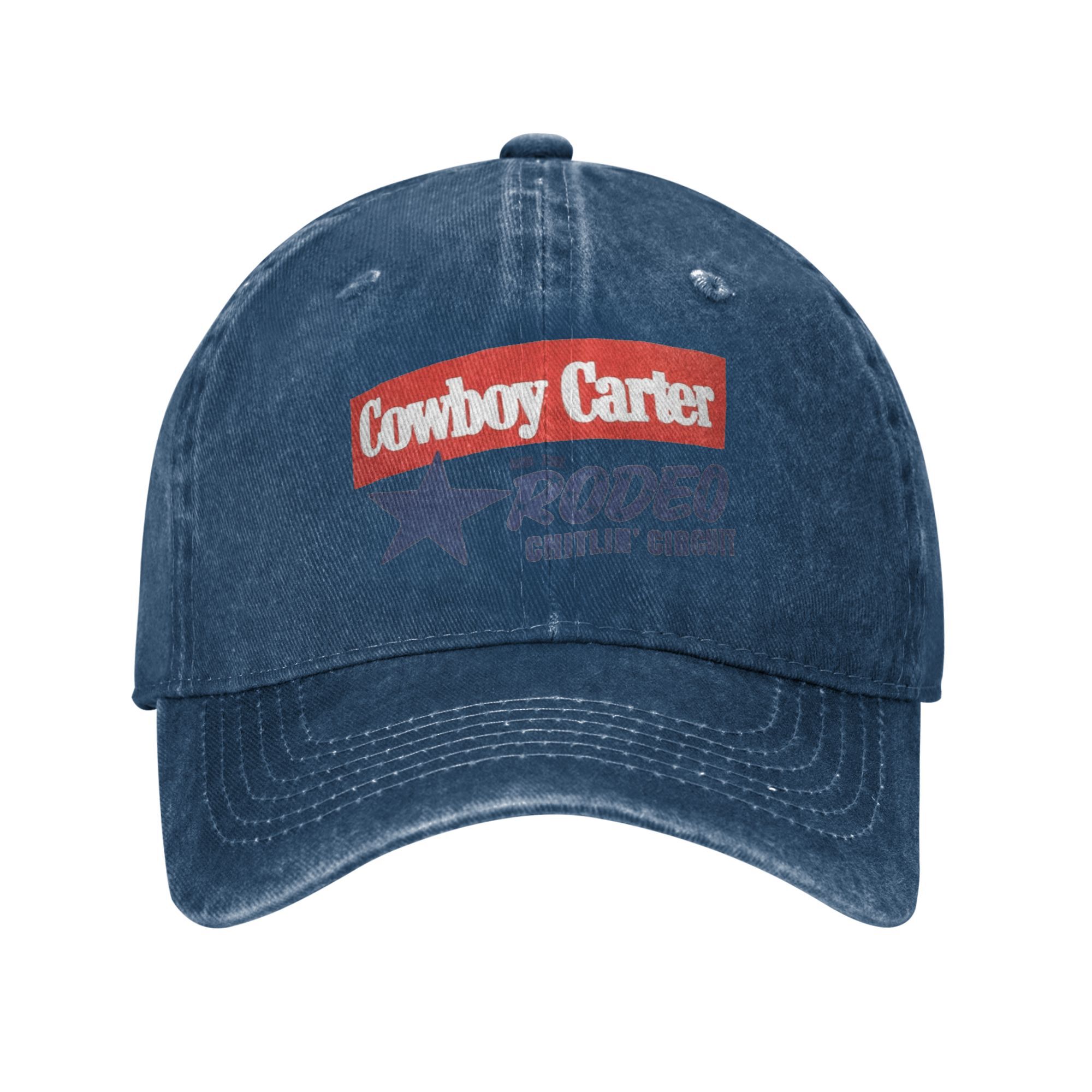 Vintage beyonce cowboy carter rodeo chitlin' circuit baseballcaps for menn og kvinner, slitt denim-hodeplagg, justerbare hatter for utendørsbruk: Marineblå
