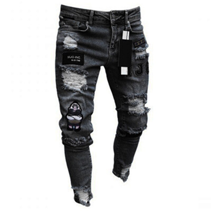 Heren Skinny Ripped Jeans Grid Bedelaar Patches Slim Fit Stretch Casual Denim Potlood Broek Schilderen Jogging Broek: D807 Black / Xxl
