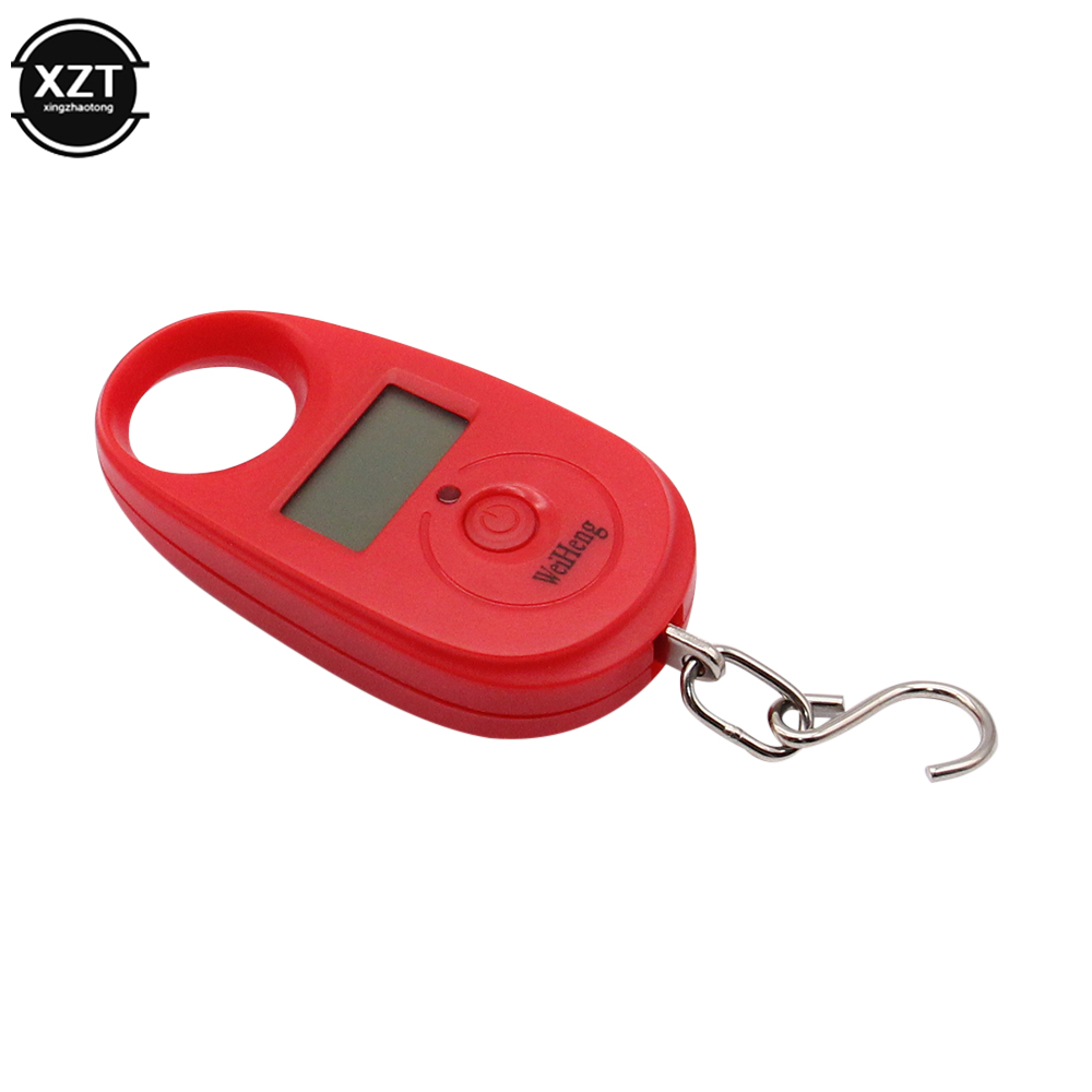 Mini báscula Digital electrónica de 25Kg y 5g, báscula electrónica para equipaje de bolsillo con peso para pesca, gancho para colgar, Mini balanza de pesaje LCD: Rojo