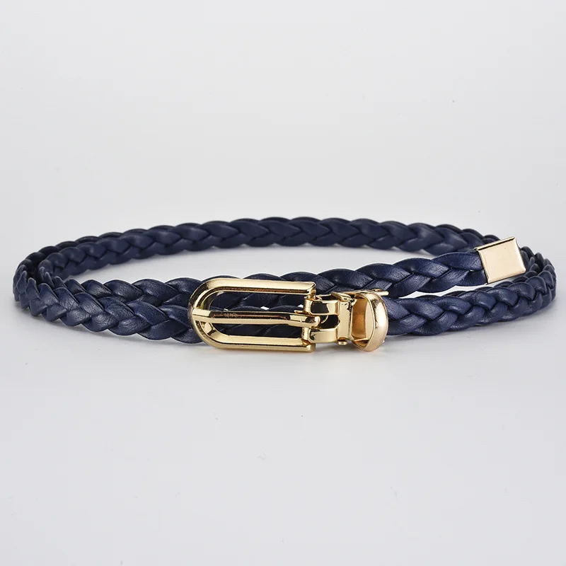 Ceinture tressée pour femmes, avec boucle dorée, ceinture fine décontractée pour étudiantes, accessoires de vêtements pour dames: GRIS