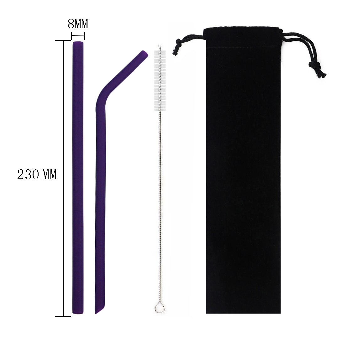 250MM Silicone Straw Reusable Drinking Straw Colorful Flexible Straw Wide 10mm Pearl Milk Tea Smoothies Straw With Cleaner Brush: 230MM deep purple