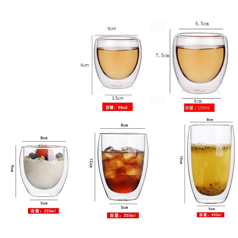 Wärme Beständig Glas Tasse Doppel Wand Coffe Becher Borosilikatglas Bier Becher 80/150/250/350/400ML Wasser Tasse Transparent Drink