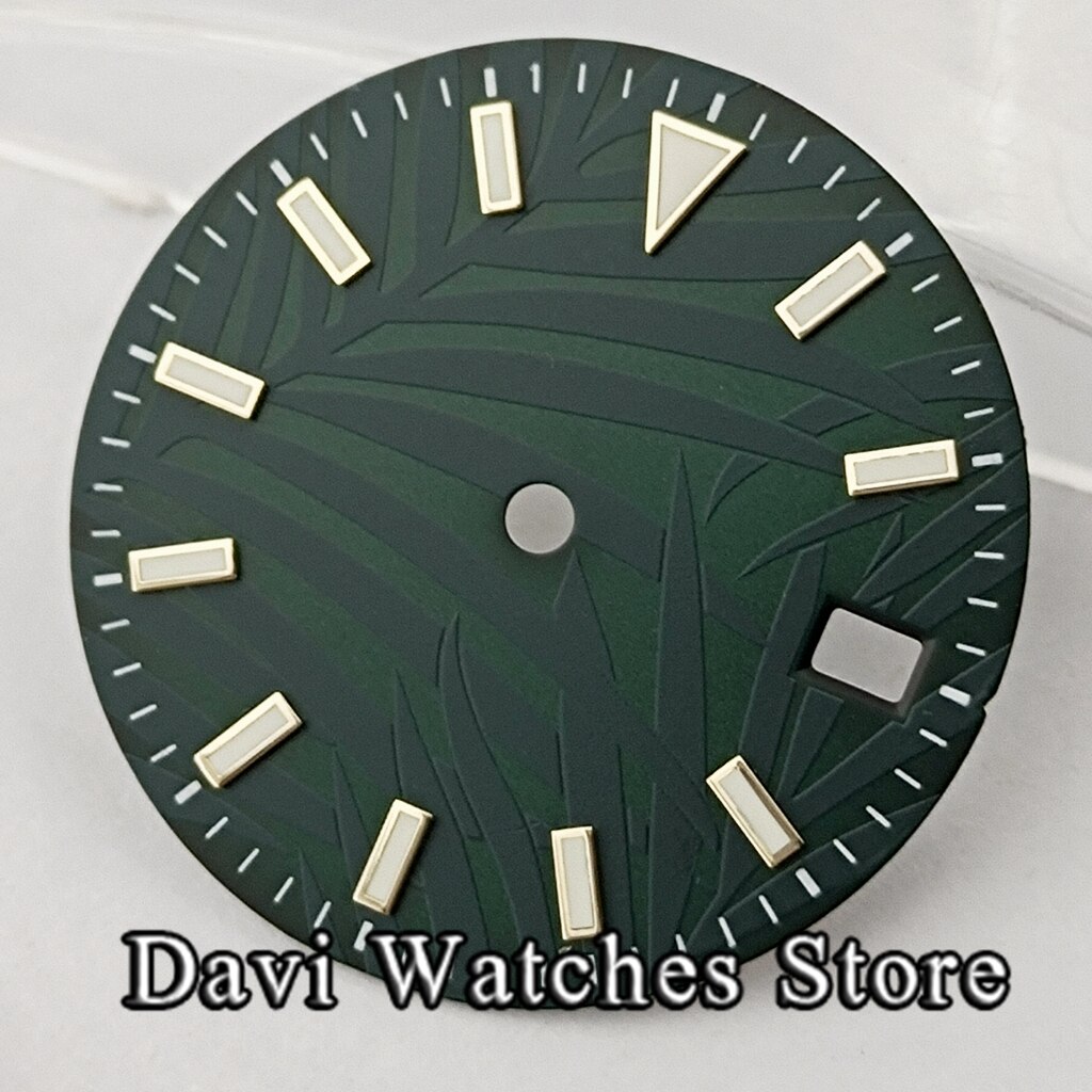 29Mm Steriele Wijzerplaat Groen/Geel/Zilver Blad Wijzerplaat Blauw Lichtgevende Fit NH35 NH36 Beweging Horloge gezicht: A3