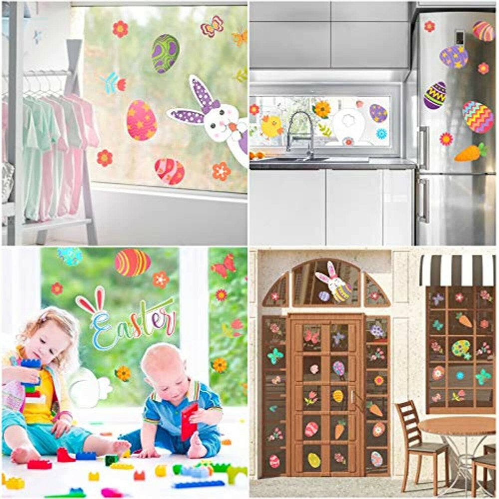 Happy Easter Electrostatic Window Stickers Rabbit Eggs Chick Wall Sticker Easter Decor for Home Easter Party Bunny Wall Decals