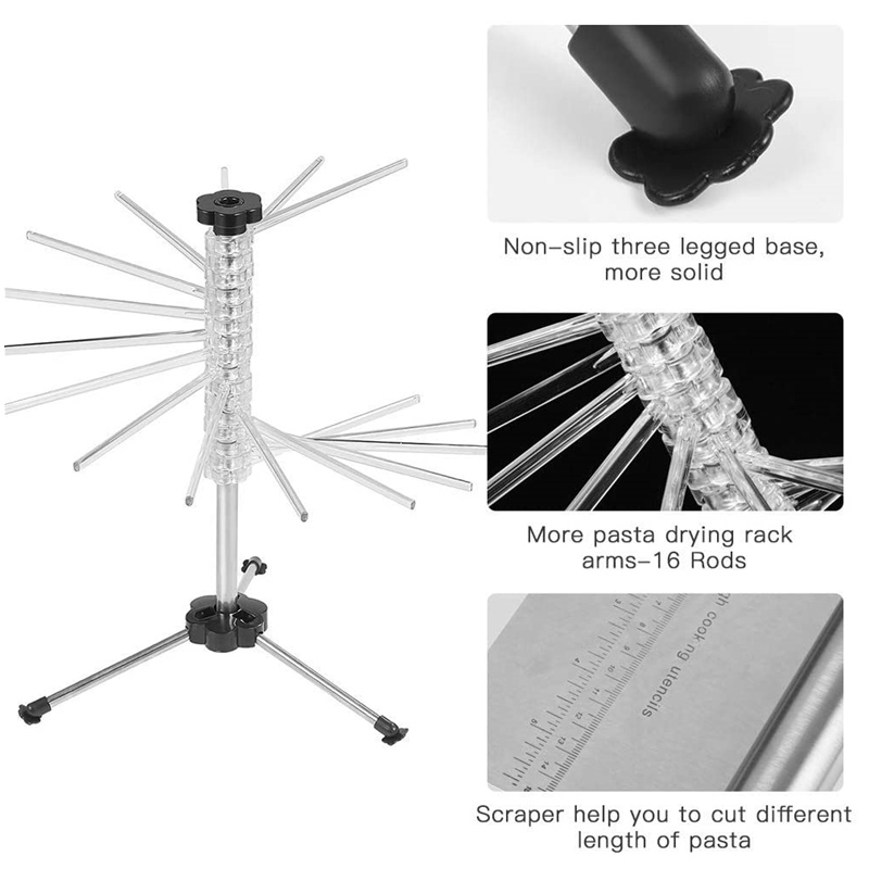 Secador de pasta con recetario - Soporte de acero inoxidable para pasta fresca - Tendedero para secar tallarines máx. 2 KG