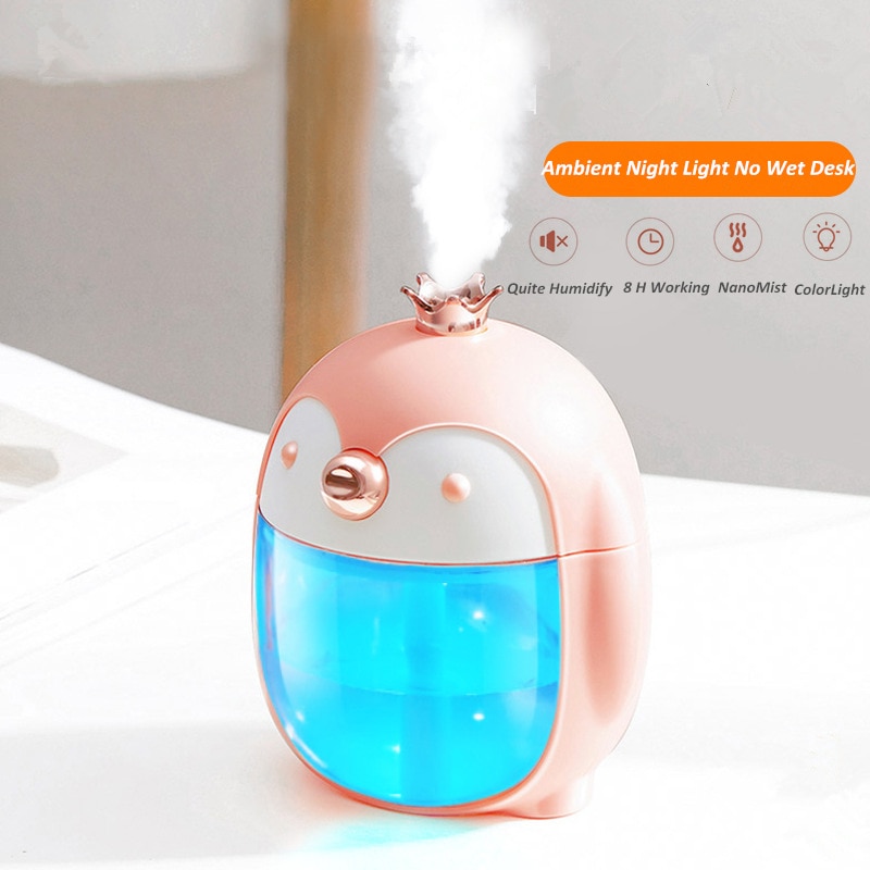 300ML Nette Haustier Pinguin Ultraschall-luftbefeuchter Tragbare USB Aroma Ätherisches Öl Diffusor mit Farbe Nacht Lampe für Heimat