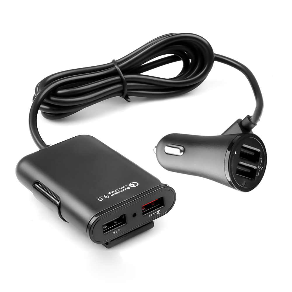 Autolader Achterbank Met 4 Usb-poorten Mobiele Telefoon Adapter Qc 3.0 Socket Auto Splitter Voor Front Back Passenger