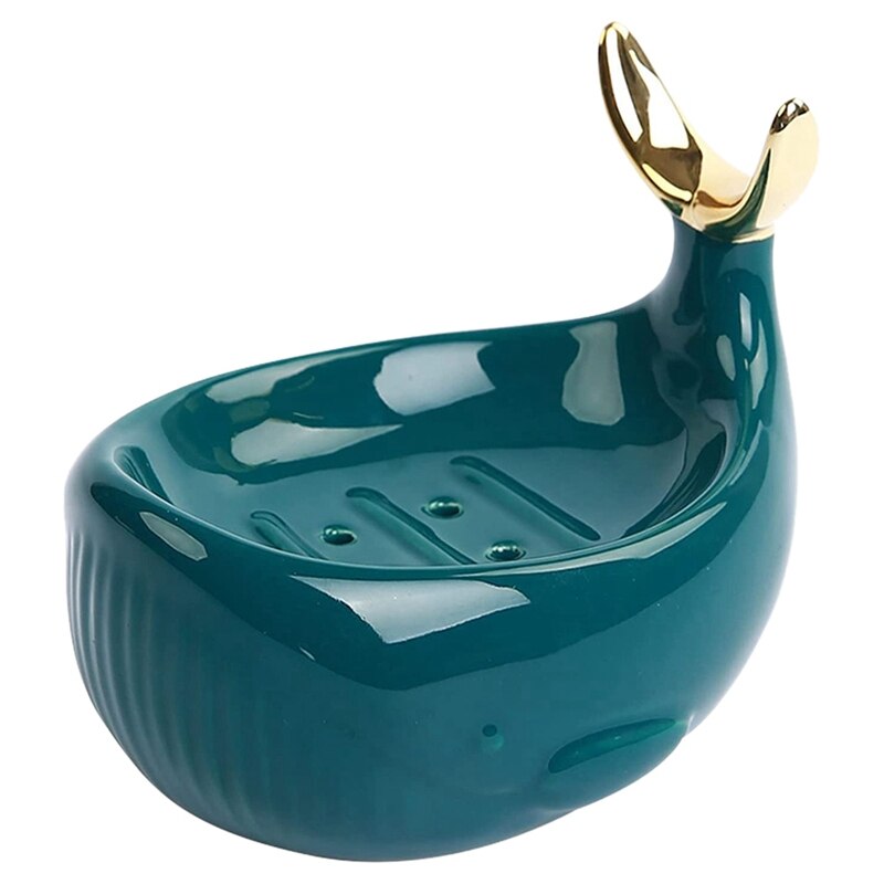 Jabonera de cerámica en forma de ballena con barra de drenaje, caja de jabón de cerámica con anillo de cola de pez para ducha de baño, caja de jabón con marco: Light Grey