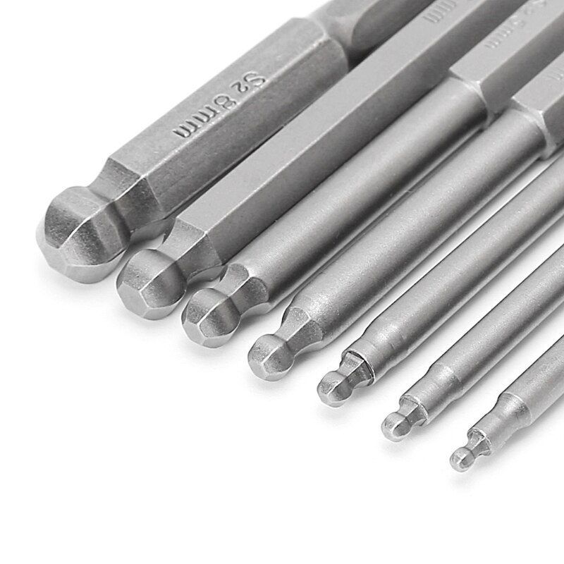 7 Pcs 65mm Magnetic Ball End Hexagon Head Hex Screwdriver Bits Drill Tools 2.5