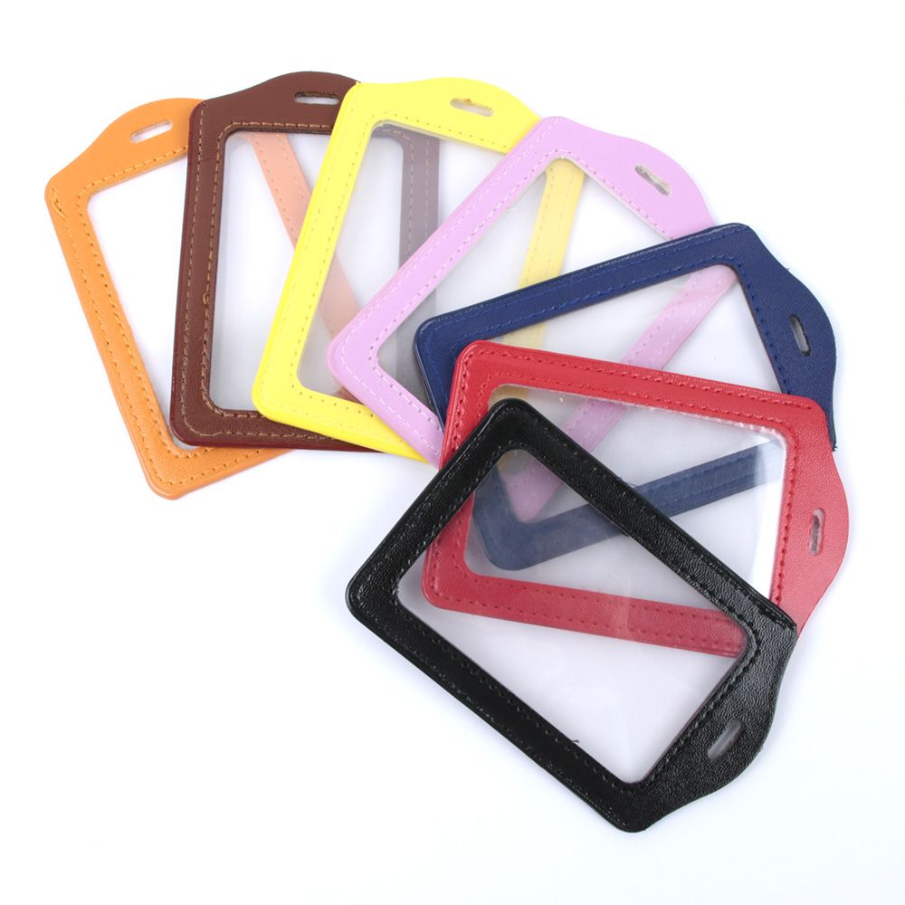 1 Uds. De Funda de cuero PU para Credencial de identificación, transparente y con borde de Color, orificios de cordón, tarjeteros de banco, accesorios para insignia de identificación