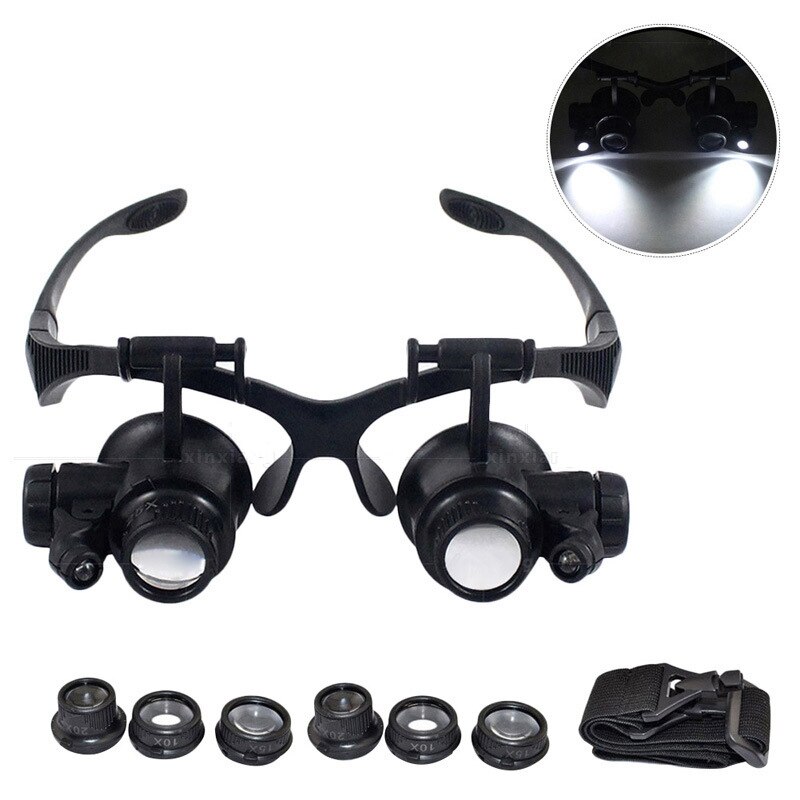 10X/15X/20X/25X Uhrmacher Fernglas Lupe mit LED Licht Stirnband Lupe Gläser Schmuck Optische Linse Gläser lupe