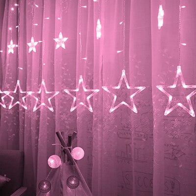 Leadly 12 tähteä 138 led verho valot ikkuna verho valot 8 värin koristelu joulu hääjuhla valonauha: Vaaleanpunainen / 220v eu pistoke