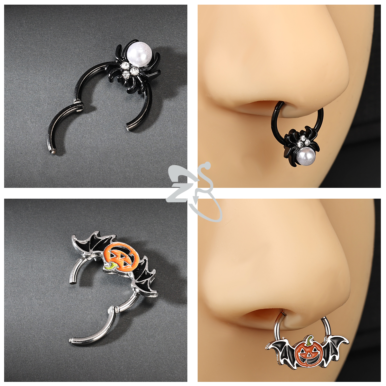 ZS 1PC serpent citrouille chauve-souris nez Piercing couleur noire Septum anneau acier inoxydable nez Clicker oreille Helix Cartilage Piercings 16G