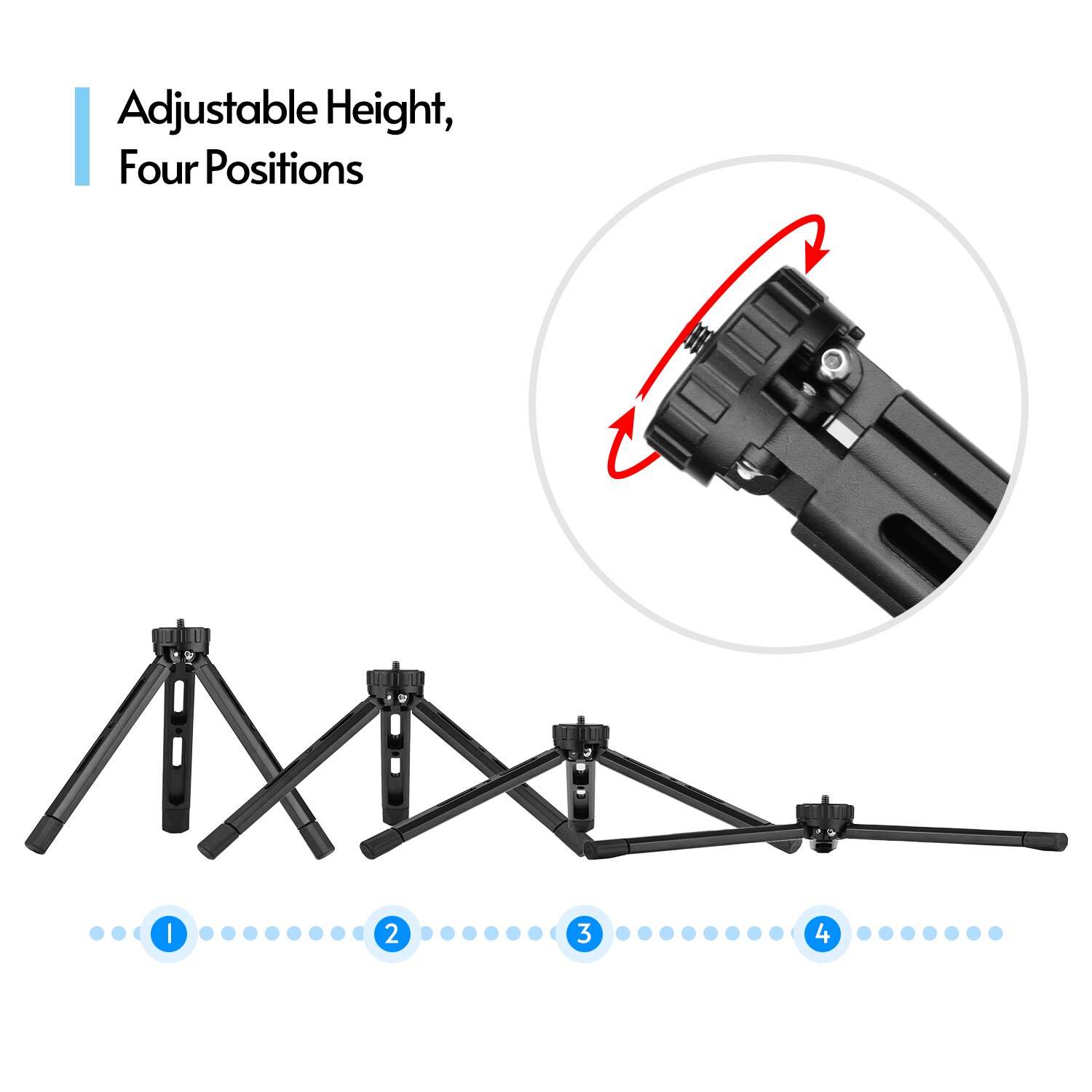 Mini treppiede pieghevole da tavolo in lega di alluminio con attacco a vite 1/4 per fotocamera DSLR Smartphone stabilizzatore di luce a LED Max. Carico 15KG