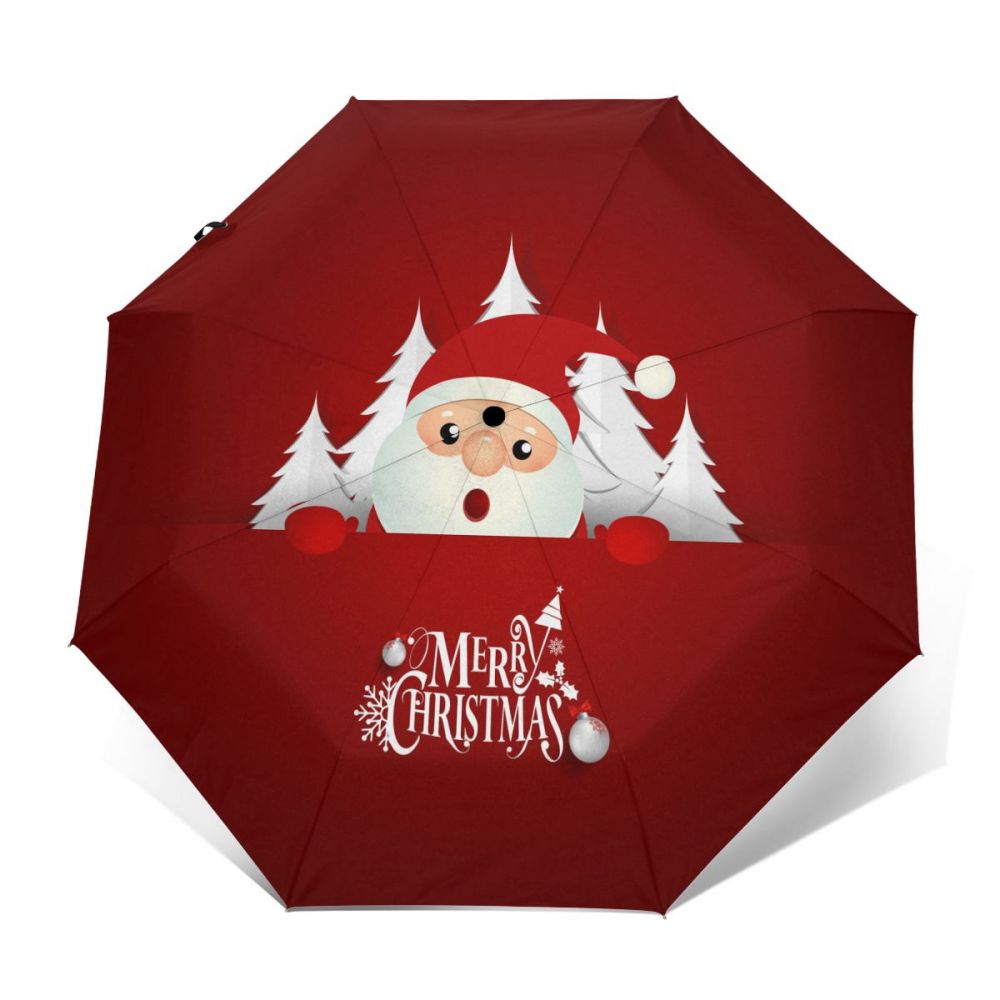 Automatic Umbrella Christmas Santa Claus three-fold umbrella women men rain umbrella