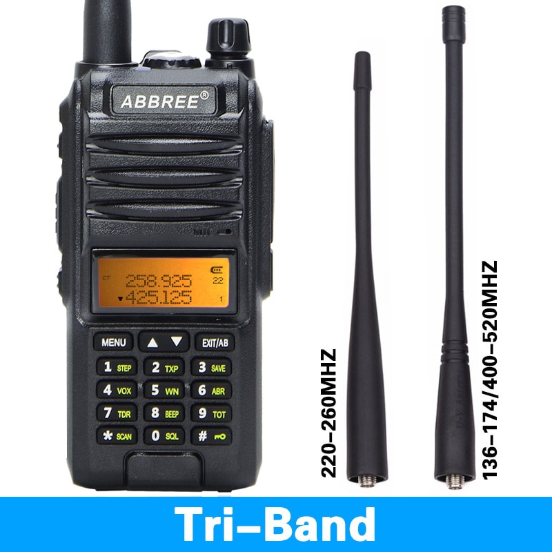 Abbree AR-F3 8w Tri-Band Walkie Talkie 220-260MHz Amateur Ham handheld Tragbare radio Comunicador Sender transceiver Wandern