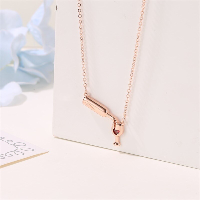 Collar de copa y vino de oro rosa para chica, Gargantilla de 3 colores, el mejor ,: Rose Gold
