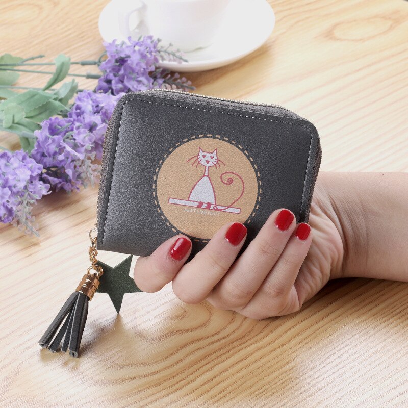 2020 gato impressão bolsa feminina curto zíper carteiras moeda saco bonito moda pequena senhora meninas estudantes carteira titular do cartão