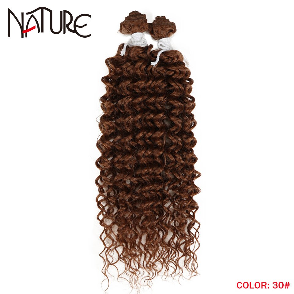 Nature Hair Weave Afro Kinky Curly Synthetic Hair High Temperature Fiber Ombre Brown 26 Inch Deep Wave Hair Bundles Extensions