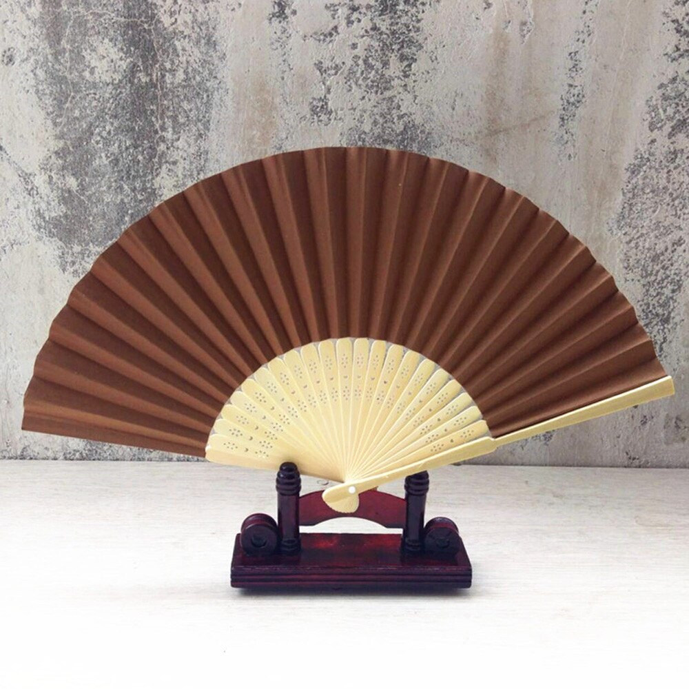 30^Pattern Folding fans Dance Wedding Party Lace fans Edging Plastic Ribbing Folding Hand Held Solid Color Fan: Coffee 