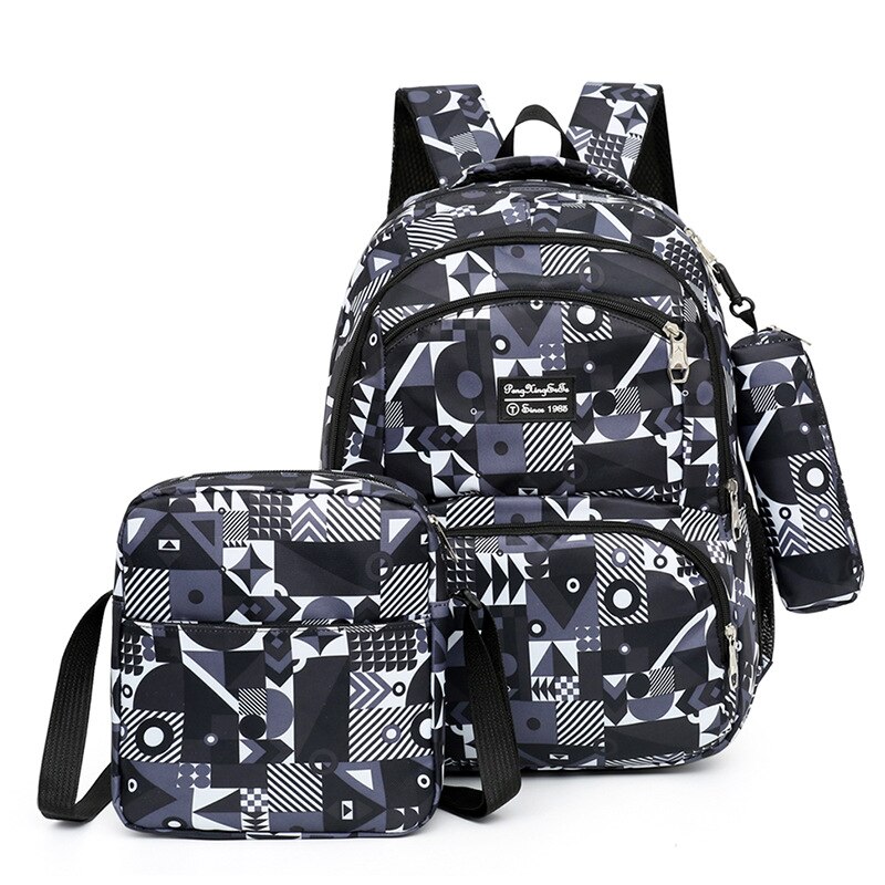 School Bags for Teenagers Girls Schoolbag Large Capacity Boys Geometry Printing School Backpack Set Rucksack Kids Cute Book Bags: BLACK