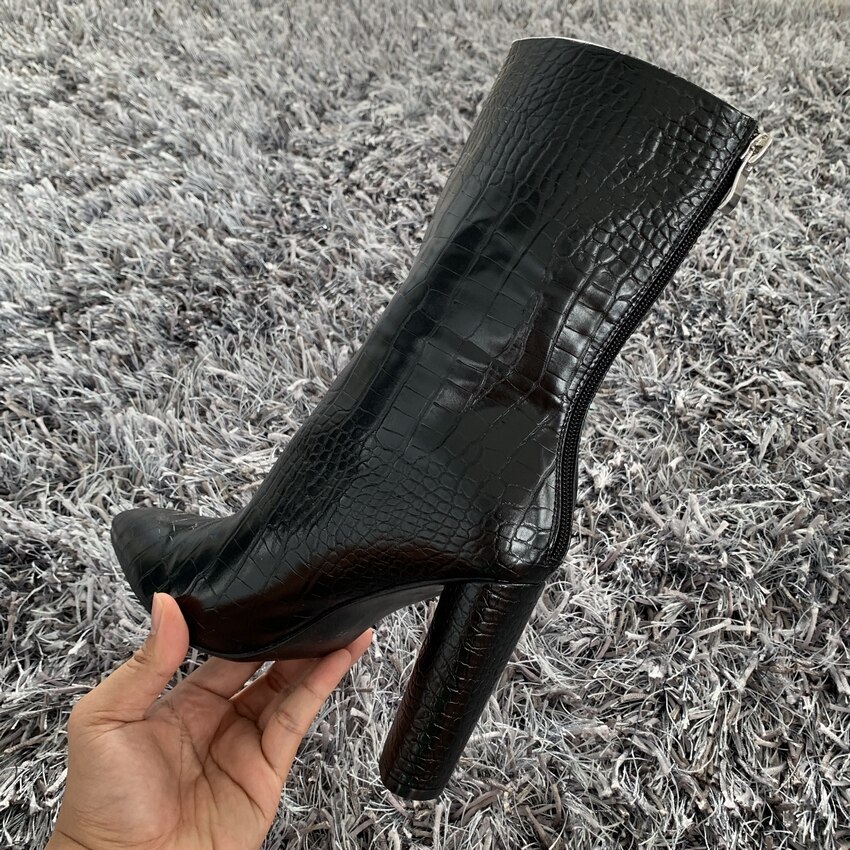 Dam ankel boots dragkedja spetsiga tå skor 10.5cm höga klackar kvinnliga boots fest skor kvinnor vinter
