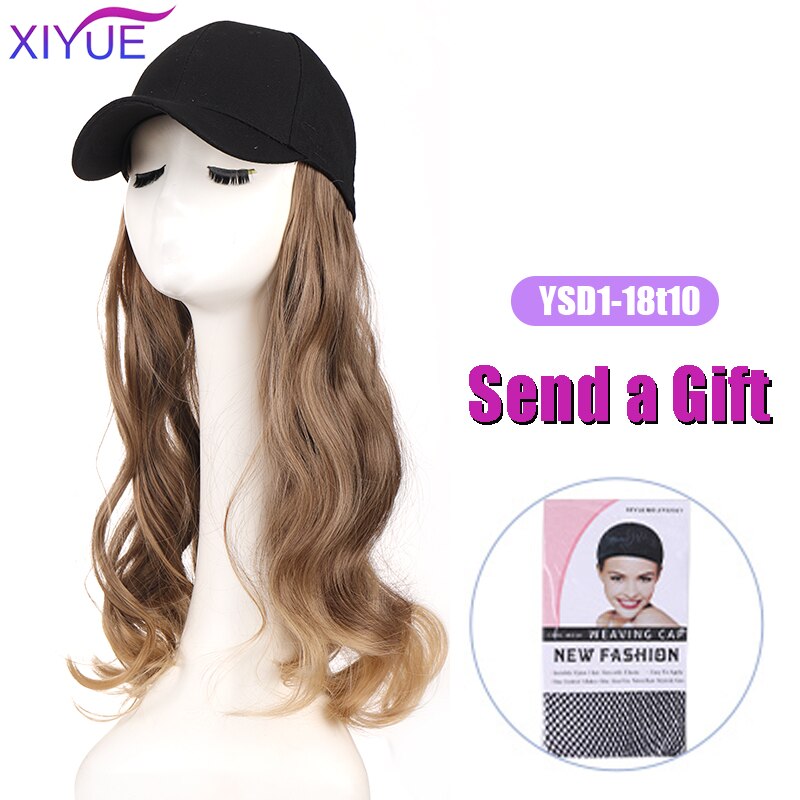 Long Synthetic Baseball Cap Hair Wig Natural Black Cap Hair Extensions Natural Wave Wigs Naturally Connect Hat Wig Adjustable: WT187