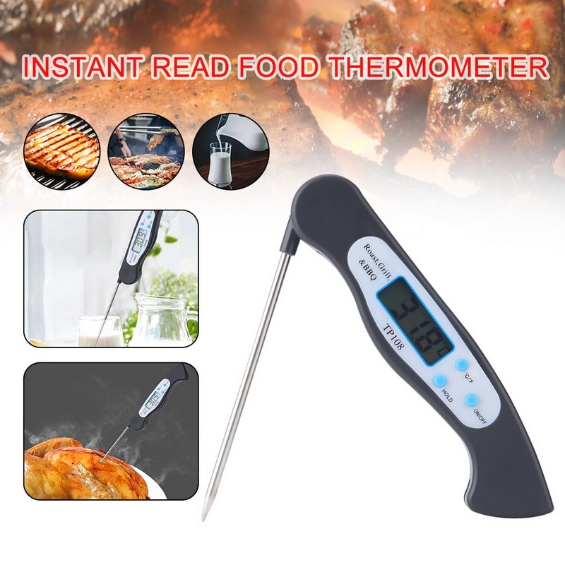 Foldable Food Thermometer Probe Digital Thermometer for BBQ Kitchen Meat Kitchen Liquid Water Oil Temperature Gauge