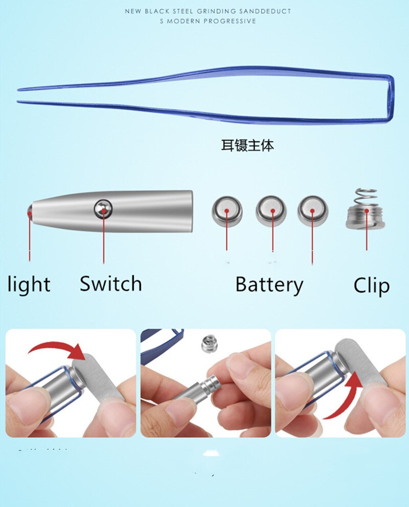 1Pc Do Not Hurt Ear Dig LED Flashlight Earpick Clean Tweezers Tool Ear Nose Stainless Steel Tweezers Trimmer Earwax Removal Care