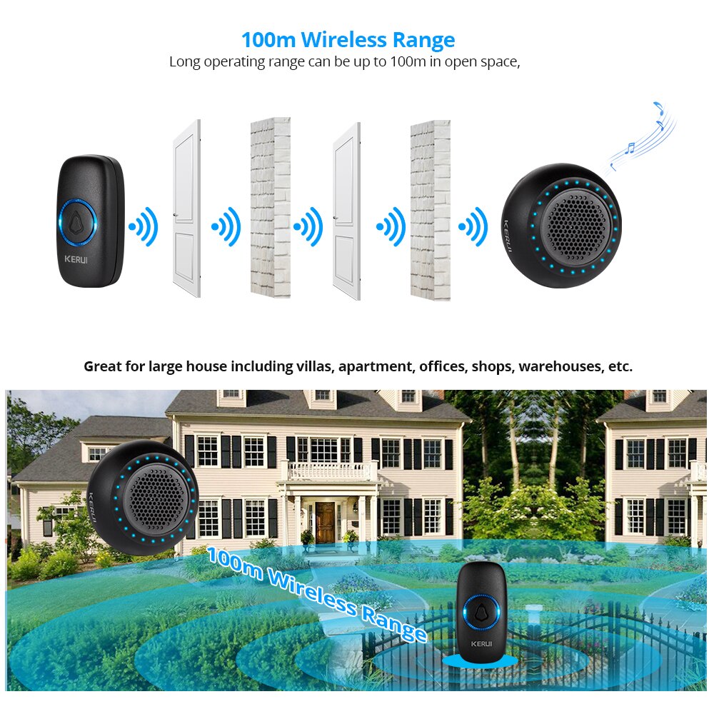 KERUI Doorbell Welcome Home Waterproof Doorbell Smart Wireless Ring Door bell 100M Transmission With lithium Battery Doorbell