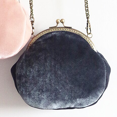 Bolso pequeño de terciopelo para mujer, con cierre de Retro Chic Vintage, bolso cruzado clásico de noche, bolso para teléfono móvil con cadena: Gris